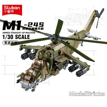 Sluban 893 бр., модел на хеликоптер МИ-24С ВВС, тухли, оръжия, направи си сам, творчески строителни блокове, забавни играчки за момчета