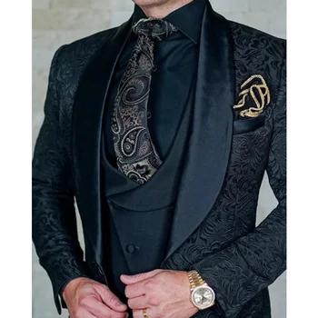 Мъжки сватбени костюми 2023, италиански дизайн, направен по поръчка, черни смокинги за пушачи, яке, костюм на младоженеца Терно от 3 теми за мъже