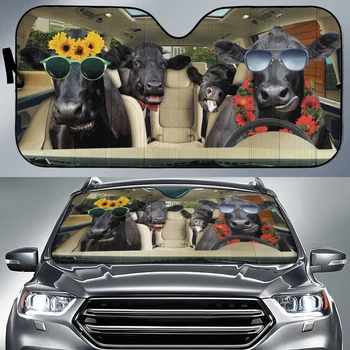 Забавни 3D щампи на крави, животни, шофьори, сенника на предното стъкло на автомобила, сладки автоаксесоари, сенника на предното стъкло на автомобила, трайни