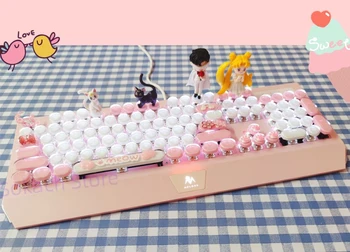 Мультяшная кукла Sailor Moon Жичен механична клавиатура ръчно изработени 87/104 клавиши Кръг от бяла светлина детска клавиатура за момичета