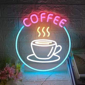 Неонова реклама с кафе на бара на Кафе неонови светлини неонови надписи за декора на стените Led табела с регулируема яркост, работеща от USB, интериор на кафе на бара, лека нощ