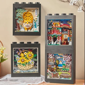 Loz Мини творческа рамка на картина с изображение на тигър градивен елемент на черешов цвят Трамвай династия Тан Банкетна декор под формата на слънчоглед Подаръци за деца