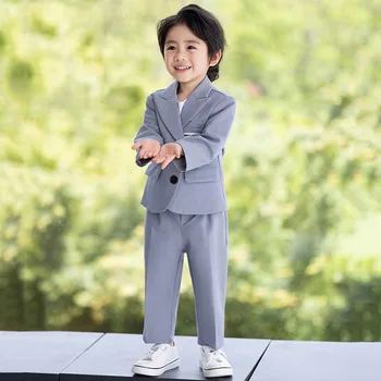 Комплект блейзър за малки момчета, бяла всекидневен костюм водещ, сив комплект училищни униформи за деца от 2 до 12 години, костюм за изяви за деца