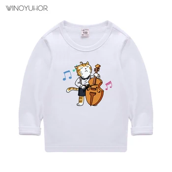 Cartoony кот-виолончело, тениска за момчета и момичета, новост 2023, есенно-пролетни детски блузи, долна фланелка, забавна музикална дрехи за влюбени, унисекс