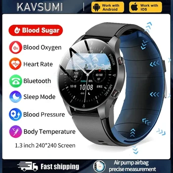 2023 Гумена каишка за точно измерване на нивото на кръвната захар, кръвното налягане, умни часовници, мъжки водоустойчив спортни умни часовници с Bluetooth-разговори
