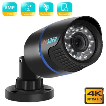 BESDER 4K 8MP H. 265 Камера за Сигурност Външна Водоустойчив IP АудиоКамера IRNight Vision Multi View Plug & Play Откриване на движение XMEYE