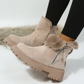 Дамски зимни обувки 2022, топли модерен дизайнерски нескользящие изолирана обувки с памучна подплата, ботильоны в платформата