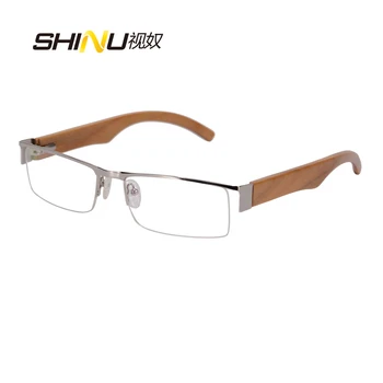 МАРКА SHINU дървени очила По рецепта очила мъжки полукадровые очила за късогледство със синьо светло затъмняване със зелено покритие HMC