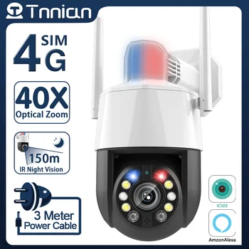 Tnnian 4K 8MP 4G Външна Камера 40X Оптично Увеличение AI Проследяване на човек WIFI Камера за Видеонаблюдение, PTZ 150М за Нощно Виждане iCSee