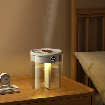 Овлажнители на въздуха обем 2 л, дифузор с ароматни етерични масла с двоен накрайник и LCD дисплей влажност, USB зареждане с голям капацитет за спални