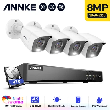 ANNKE 4K Ultra HD Система за Камери за Видеонаблюдение 8CH 8MP H. 265 + DVR С 4X8-Мегапикселова Външна Водоустойчива Камера за Сигурност Цветен