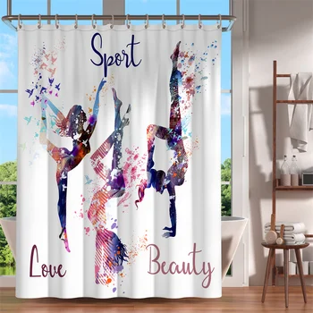 Танц балет момиче, женски завеси за душ, душ завеса за баня, водоустойчив с куки, полиестерен плат 180*180 см, стени за баня