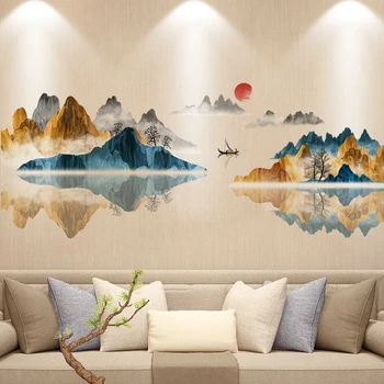Стикери за стена с китайския пейзаж, интериор за вашия офис, естетически декорация на стените на хола, 3D стикери, етикети за спалня, мебели