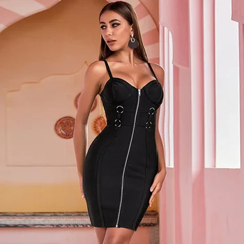 ново вечерна рокля за 2021 година, тънка секси чанта-прашка, с модерна пола в черен цвят