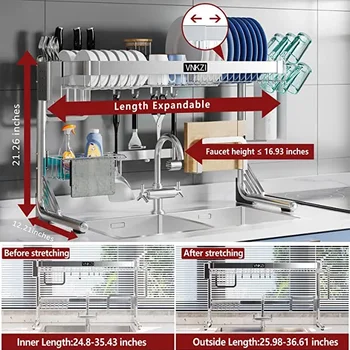 Сушилня за съдове VNKZI Над мивката, Напълно Регулируем Кухненски стойка от Неръждаема Стомана (25,98 