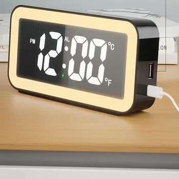 Led настолна светоизлучающий alarm clock, бързо зареждане, безжично зарядно устройство, часовник с будилник, нощна светлина, дигитален термометър