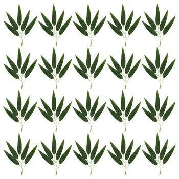 100 бр., имитация на листа на изкуствен бамбук, пластмасови зелени листа, клони за сватбена украса, украса на дома, градината, офиса