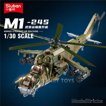 Sluban 893 бр., модел на хеликоптер МИ-24С ВВС, тухли, оръжия, направи си сам, творчески строителни блокове, забавни играчки за момчета Sluban 893 бр., модел на хеликоптер МИ-24С ВВС, тухли, оръжия, направи си сам, творчески строителни блокове, забавни играчки за момчета 1