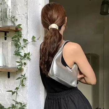 Лесна чанта за мобилен телефон, чанта със сребърен полумесец, чанта през рамо от изкуствена кожа, дамски чанта под мишниците, дамска чанта в корейски стил
