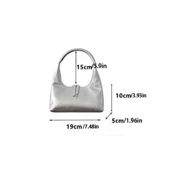 Лесна чанта за мобилен телефон, чанта със сребърен полумесец, чанта през рамо от изкуствена кожа, дамски чанта под мишниците, дамска чанта в корейски стил Лесна чанта за мобилен телефон, чанта със сребърен полумесец, чанта през рамо от изкуствена кожа, дамски чанта под мишниците, дамска чанта в корейски стил 4