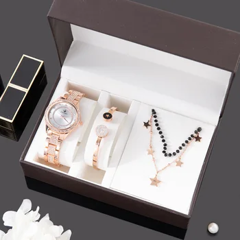 Дамски часовник, гривна и колие, луксозни дамски ръчни часовници с диаманти, комплекти от 3 теми, титанов гривни и колиета, подаръци за жени, майки