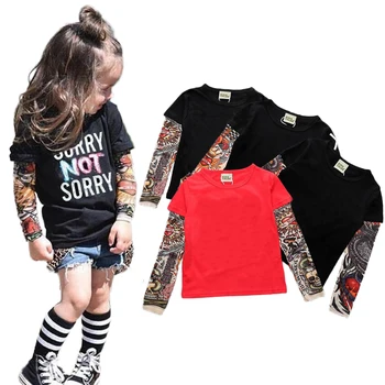 Детска лятна пролетна риза в стил хип-хоп за момчета и момичета, блузи с дълги ръкави и принтом татуировки, тениски, детски модни памучен дрехи, връхни дрехи