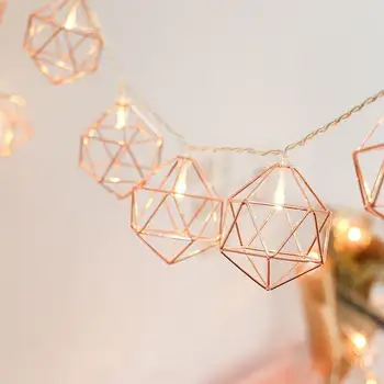 Led лампа с геометрични шестиугольниками от розово злато за сватбени партита, аксесоари за дома, топло бяла светлина, вечерни украса