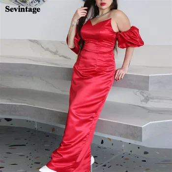 Sevintage Червено Саудовское арабското атласное вечерна рокля без презрамки, с открити рамене, дълги до щиколоток, дамски официални рокли за бала, вечерна рокля 2023