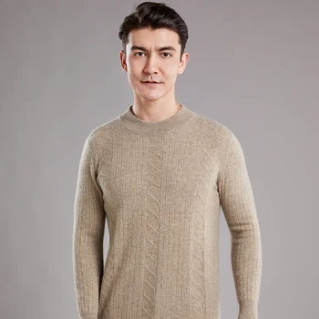 2023, есен-зима, нова мъжка поло с кръгло деколте, монофонични вязаный пуловер с дълъг ръкав, 100% вълнен пуловер