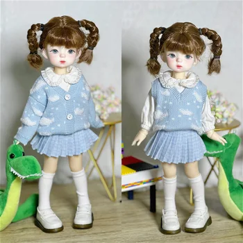 Стоп-моушън облекло BJD за кукли 1/6, синьо палто, жилетка, пола, чорапи, костюми, аксесоари за кукли, подарък играчка за момичета (с изключение на кукли)