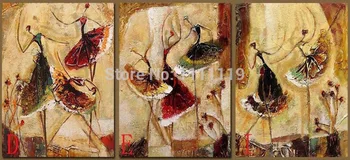 Ръчно рисувани, 3 бр./лот, съвременна живопис върху платно, абстрактна балет, живопис с маслени бои, декорация за всекидневната, стенни рисунки танцьорка