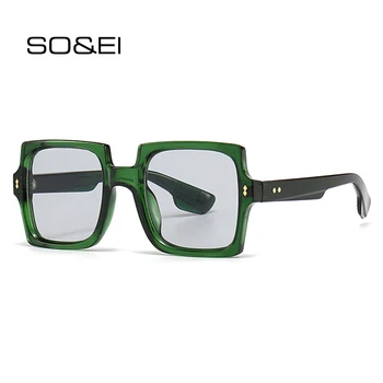 SO & EI Квадратни мъжки слънчеви очила с нитове в ретро стил, fashion слънчеви очила с наклон UV400, дамски слънчеви очила в стил пънк