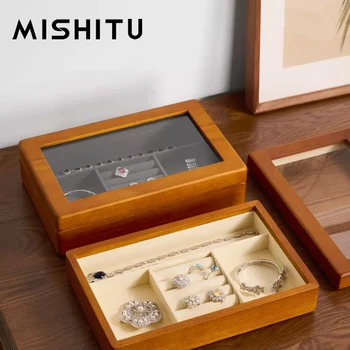 MISHITU тава за бижута, изработени от масивна дървесина с прозрачен акрилен капак, органайзер за бижута, ястие за домашни организация, кутия за съхранение на аксесоари MISHITU тава за бижута, изработени от масивна дървесина с прозрачен акрилен капак, органайзер за бижута, ястие за домашни организация, кутия за съхранение на аксесоари 0