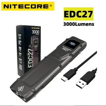 Фенерче NITECORE EDC27 3000 Лумена USB-C, Акумулаторна батерия Тактически OLED-фенерче в реално време, Ключодържател, EDC Лампа, Вградена Батерия