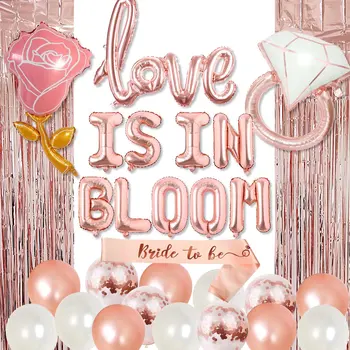 Украса за сватбени партита от розово злато Love is in Bloom балон от фолио, дъждовна завеса за булчински душ, принадлежности за годеж, свети Валентин