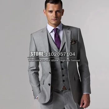 Мъжки моден сив делови костюм, мъжки оборудвана двойно яке + панталон, 2 броя, вечерна рокля, сако, комплекти, костюми Homme