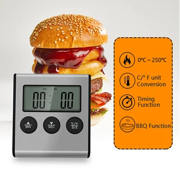 Дигитален кухненски термометър с LCD дисплей дълга сонда за печене на скара, на фурна, готвене на месо, будилник, таймер, измервателни инструменти