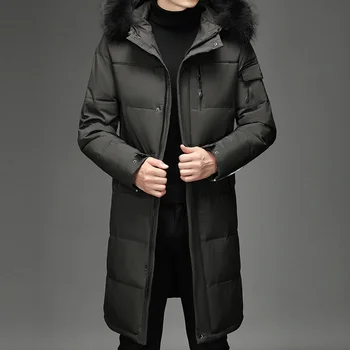 Удебелена яке за мъже -30, зимата на топло палто 2023, нови мъжки модни дълги паркове на бял утином топола с качулка, голям размер 5XL