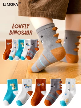 LJMOFA / 5 чифта памучни детски чорапи, топли есенни и зимни чорапи за малки момичета, сладки чорапи за деца с герои от анимационни филми, ежедневни спортни чорапи C165