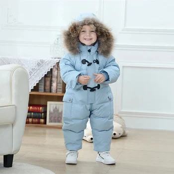 Детски зимен зимен гащеризон, палто с качулка на утином топола, естествена кожа, бебешки гащеризони, детски гащеризони за момичета, момчета, зимни дрехи, спален гащеризон