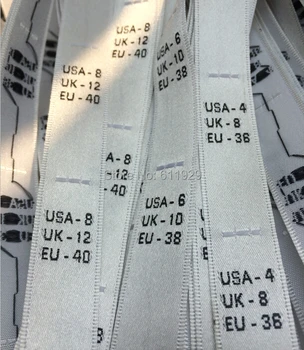 тъкани етикети размер дрехи Великобритания / САЩ /ЕС / сатенени етикети размер дрехи / Етикети на европейския размер / тъкани етикети за дрехи по поръчка 1000 бр. много