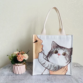 Дамски ежедневни чанти-тоут с принтом хубаво целующегося котка с голям капацитет, дизайнерски марка, пазарска чанта, портфейл 2022
