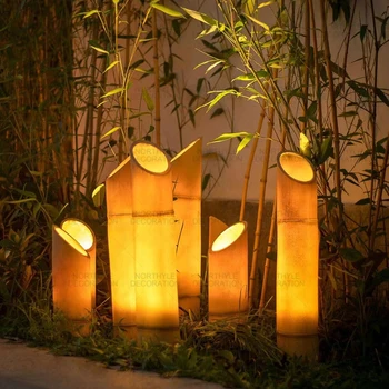 Лампа за декорация на градината от фибростъкло, бамбук, екстериорно led пейзаж осветление за дома, търговски център, двор