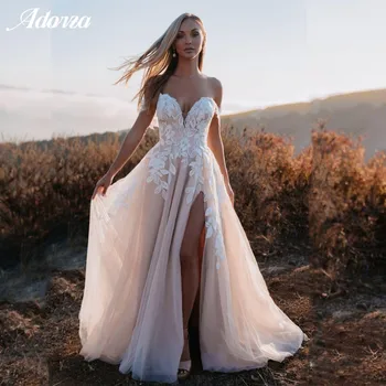 Сватбена рокля Трапецовидна форма от тюл Adorza с 3D Завързана Аппликацией, Отворени рамене, Висока Цепка отстрани, копчета отзад, Сватбената рокля 2023 Vestido De Новия