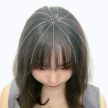 Въздушна бретон от 100% човешка коса за жени, шнола за удължаване на косата с ресни с дължина 4,7 инча