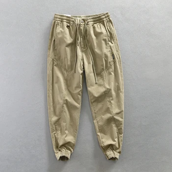 Мъжки панталони-карго цвят каки, мъжки ежедневни памучни панталони с еластичен ластик на талията, пролет 2023, новост