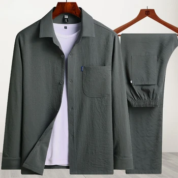 Мъжка риза с дълъг ръкав, пролетно-лятна риза от ледената коприна, костюм, однотонное финото палто