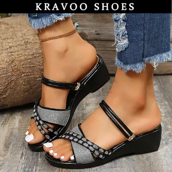 KRAVOO/дамски обувки в римски стил сандали на дебелото танкетке, дамски модни чехли, дамски плажни дамски сандали, летни обувки голям размер 2023 година