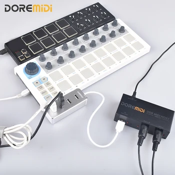 DOREMiDi Високоскоростен USB MIDI-домакин-бокс MIDI-домакин-конвертор USB вMIDI UMH-21 и USB хъб, 2.0 с висока скорост на 4-пристанищен USB възел