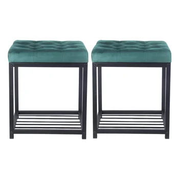 GIA Design Group 2 опаковки оттоманки с квадратна метална тапицерия, зелен стол, мебели за столове